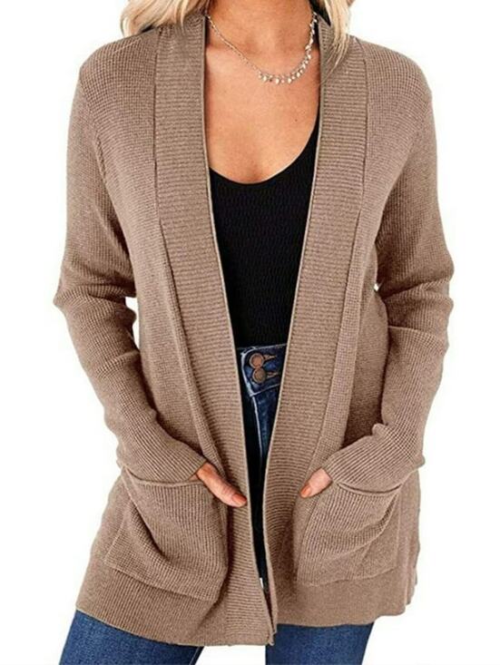 Appleseed's Sweaters - Appleseed's Taupe Linen Blend Open Front Knit Cardigan Sweater with Pockets - S